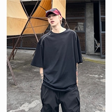 美式拉链短袖t恤男夏季重磅高街半袖潮牌宽松体恤衫T90-P35，男装T恤，星座308B-2