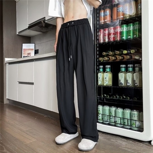 凉感冰丝裤子男款夏季薄款青少年西裤垂坠感高级感直筒宽松拖地裤图片