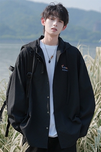 泡泡纱刺绣腊肠狗连帽防晒衣外套男春秋季日系cityboy户外夹克衫图片