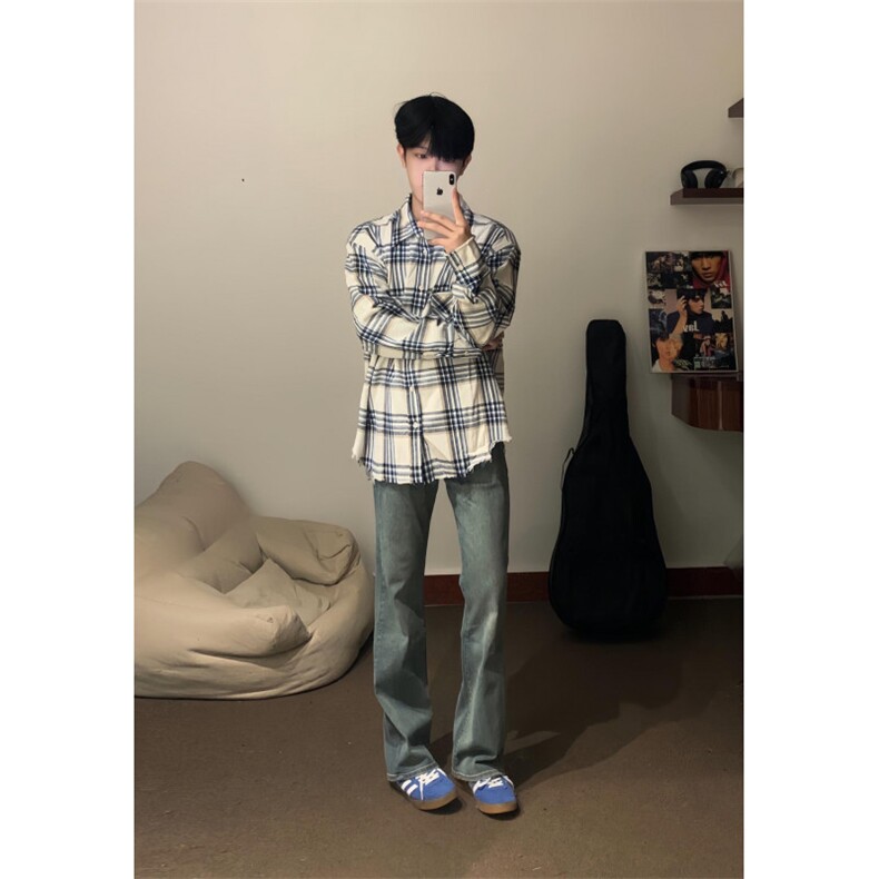 【有货】cleanfit毛边黑白格子衬衫设计感破坏衬衣C909LL-特P50,男装衬衫,星座1007（原301D）