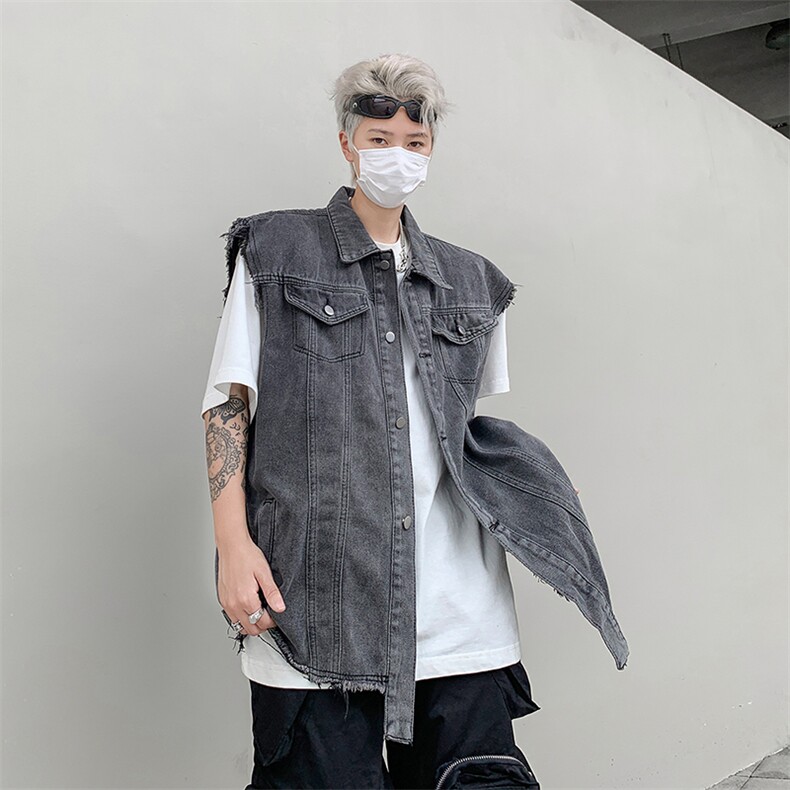 牛仔背心马甲外套男女款秋季日系宽松工装复古马夹坎肩MJ20-P55,男装背心/马甲,星座308B-1