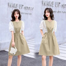 专柜价459【诗】100棉撞色拼接设计感连衣裙专柜清仓25春长袖裙子，女装连衣裙，尚洛菲