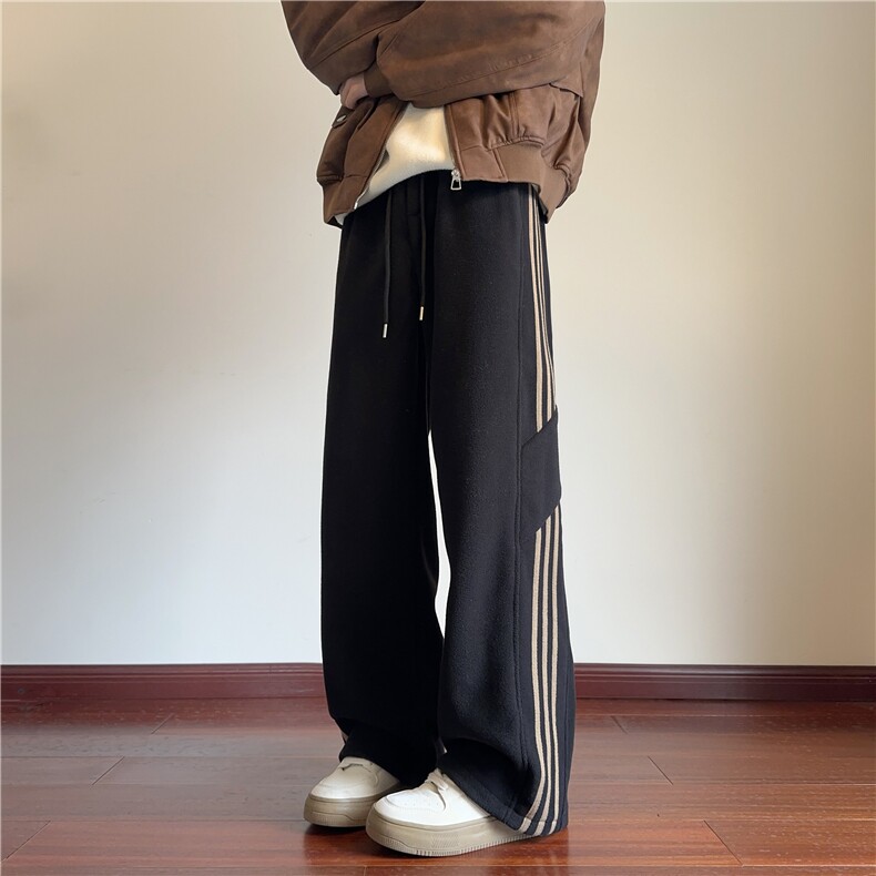 抖音品质冬季新款加厚摇粒绒条纹宽松休闲裤B315-K898-p55控78,男装休闲裤,电商B315