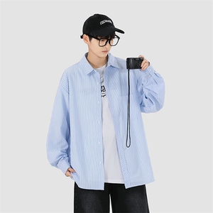 有原图YK86047-P35 20%人棉 80%涤纶 蓝白色条纹长袖衬衫男春夏季图片