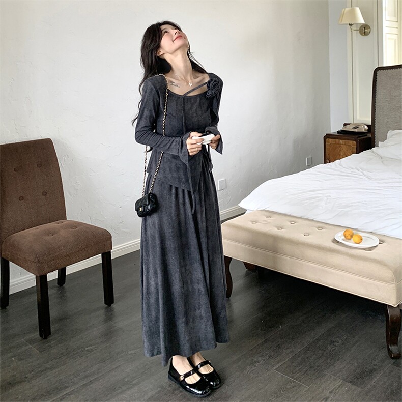 U型领半身裙两件套2025年春款新款套裙不规则上衣配半身裙HZ0674,女装套装/套裙,灵力轩