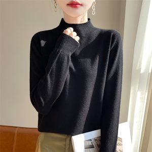 配大衣超好看秋冬高领毛衣女宽松内搭打底衫大码纯色针织衫图片