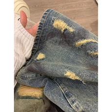 破洞牛仔裤男女夏季新款复古做旧宽松阔腿显瘦直筒长裤L62333-p52，男装牛仔裤，星座1008