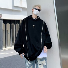 潮牌宽松小众拉链设计感连帽卫衣男女长袖复古上衣炸街GWY200-p45，男装卫衣，星座1008
