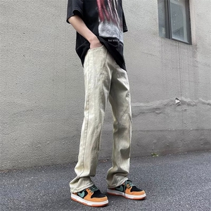 美式黄泥色牛仔裤男女潮牌高街宽松直筒休闲裤SK697 P41图片