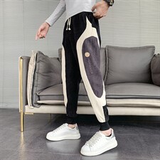秋冬季新款休闲裤男潮流拼接撞色灯芯绒束脚裤网红同款宽松哈伦裤图片