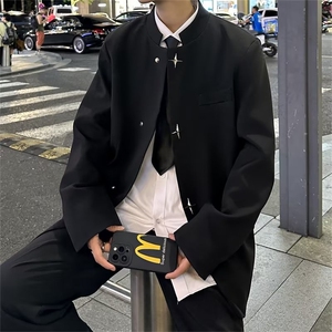 春款男中式立领西装风中山装西服十字架扣休闲外套JK1260 P70图片