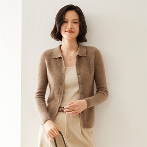 秋季新款翻领修身显瘦女士长袖35%羊绒衫图片