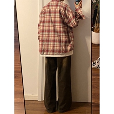 红色黄蓝色格子衬衫男女春宽松休闲情侣长袖衬衣外套K342-P45，男装衬衫，星座1007（原301D）