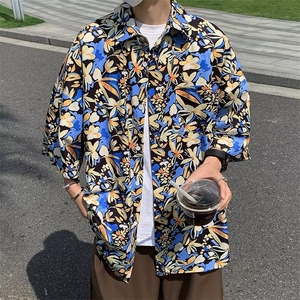 新款沙滩风短袖衬衫男女冰丝薄款情侣夏威夷衬衣痞帅潮牌外套图片