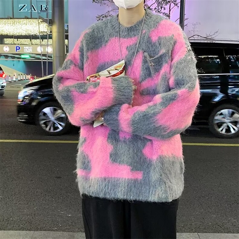 扎染毛衣男女秋冬设计感小众宽松慵懒风软糯针织衫上衣服M945-P58,男装针织衫/毛衣,星座1008-1
