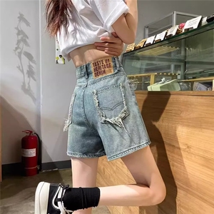 阔腿牛仔短裤女夏季新款高腰胖mm大码显瘦设计感小众a字阔腿热裤