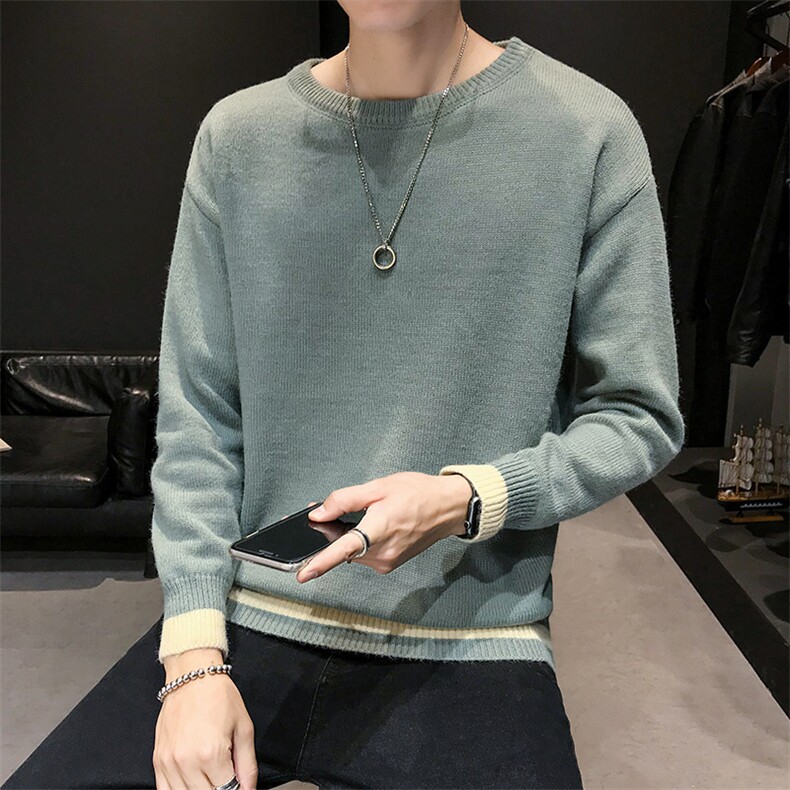 款5768青少年半高领毛衣男条纹宽松线衣潮流韩版冬季,男装针织衫/毛衣,电商D310（原电商305）