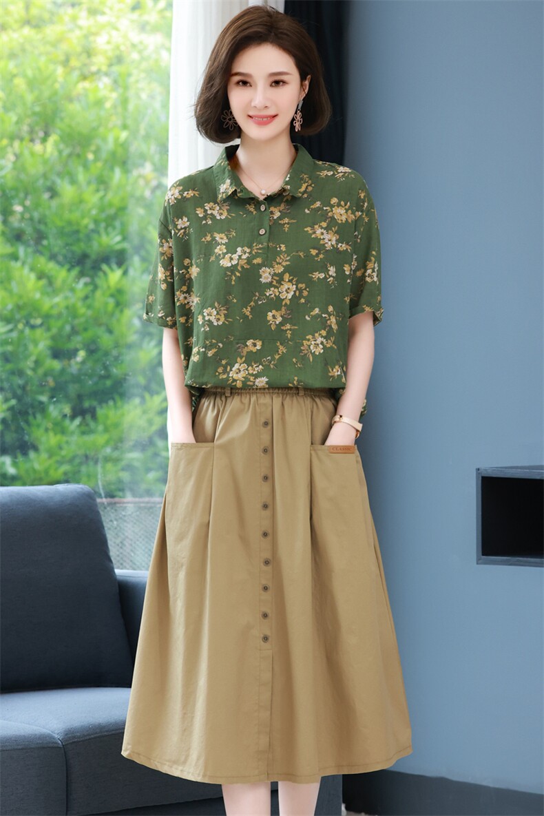 2025年夏季休闲短袖碎花上衣半身裙两件套装,女装连衣裙,简韵佳