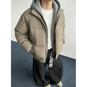 现货高品质重磅工艺美式高街假两件PU皮棉衣男女加厚棉服外套图片