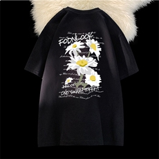 抖音得物供货210克宽松纯棉美式潮牌印花落肩袖纯棉T恤AT2101，男装T恤，电商A443