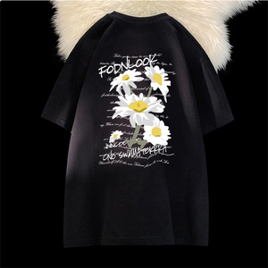 抖音得物供货210克宽松纯棉美式潮牌印花落肩袖纯棉T恤AT2101图片
