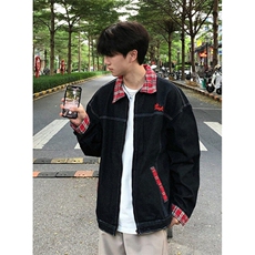 撞色cleanfit格纹夹克牛仔外套男女生秋季新款宽松夹克JK8963，男装夹克，星座1116A（原606A-3）