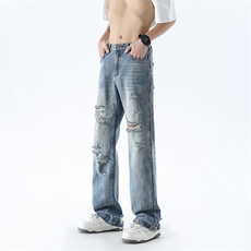 B221美式ins高街暗黑小众夏季重工艺破洞牛仔裤LK24178-P65控88，男装牛仔裤，电商B221