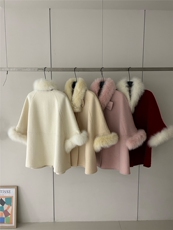 【依嘟】蝴蝶结狐狸毛围脖富家千金高级感羊毛外套(配可拆真狐狸，女装双面呢大衣，依嘟服饰