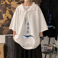 LD54261-P45 NASA连帽短袖t恤男大码胖子带帽五分袖中袖 海报风图片