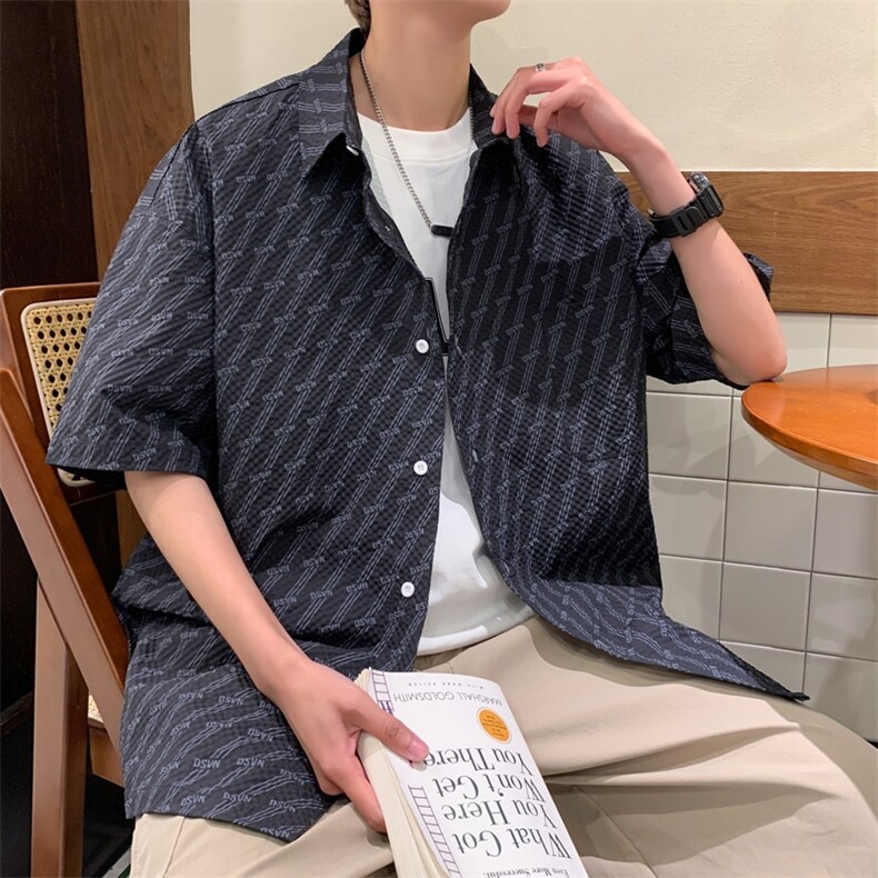 C0062-P40夏季新款满印潮流翻领短袖衬衫,男装T恤,星座109