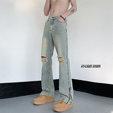 B221美式ins高街暗黑小众微喇叭破洞牛仔裤LK23076-P65控88，男装牛仔裤，电商B221