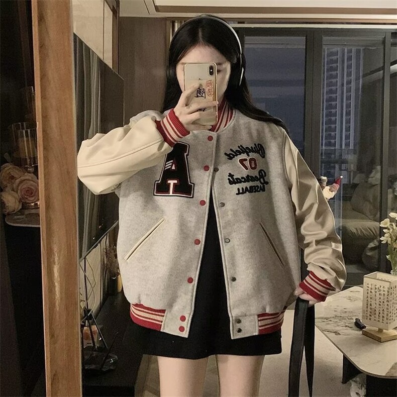 美式复古棒球服女春秋2025新款韩版宽松刺绣宽松休闲夹克JK5703,男装夹克,星座208-5