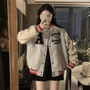 美式复古棒球服女春秋2025新款韩版宽松刺绣宽松休闲夹克JK5703图片