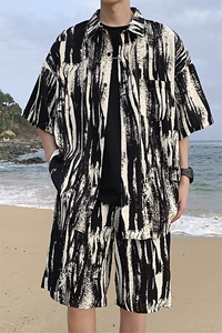特批P45无差价夏新设计感小众短袖衬衫短裤男新中式休闲套装TZ081图片