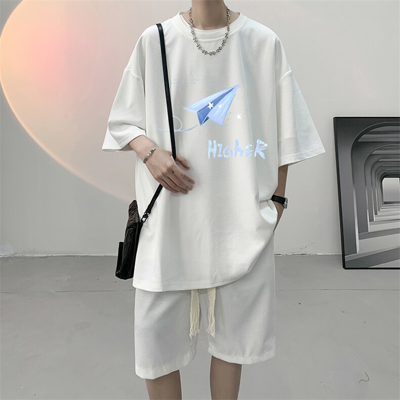 华夫格套装运动短袖t恤套装休闲两件套一套HZ84270-P44,男装T恤,电商A040
