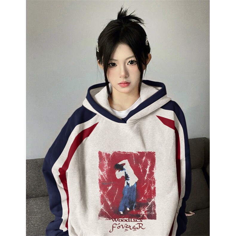 抖音得物供货提供视频秋冬重磅美式宽松接拼连帽卫衣3243,男装卫衣,电商A486