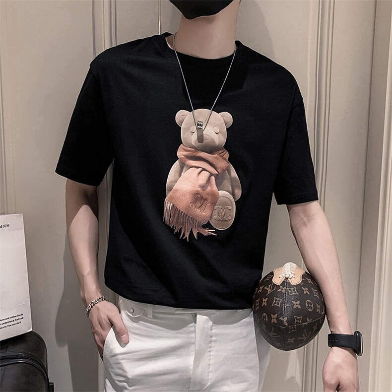 黑色2022精神小伙修身男士印花短袖T恤社会tT505-P38控58,男装T恤,电商A108