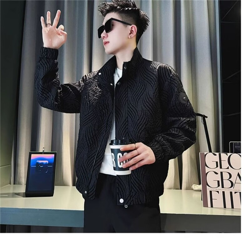 高级感提花外套男春秋款潮牌痞帅立领夹克衫2026新款男士修身,男装夹克,星座218-1（原230）