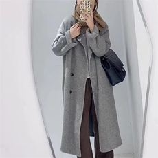 秋冬新款宽松双面呢大衣毛呢外套灰色高级感气质，女装双面呢大衣，美吧服饰