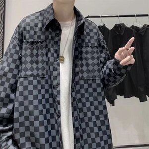 棋盘格子衬衫男高级感炸街外套计感复古衬衣男装LS2210P35