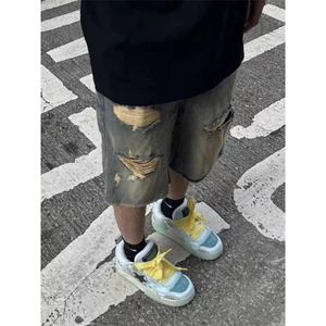 街头破洞牛仔夏季水洗做旧毛边设计五分裤-N117-网络图图片