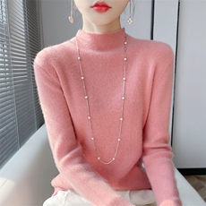 半高领内搭毛衣女秋冬修身黑色高级感中领打底针织打底衫2025新款，女装针织衫/毛衣，德尔信羊绒