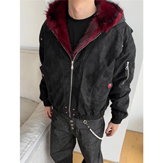 网图美潮红毛PU皮面座山雕棉服外套W1912/特P140，男装棉衣，电商B350
