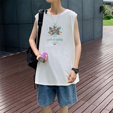 ！港风2023夏季无袖背心男加肥加大码宽松短袖T恤男BX202-P20，男装背心/马甲，电商B371