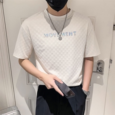 白色2023精神小伙修身男士圆领印花短袖T恤打底衫潮T094-P48控68，男装T恤，电商A108