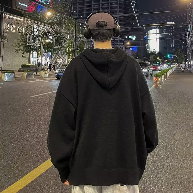 高街oversize连帽咖色毛衣男女廓形超宽松复古工装针织衫外套,男装针织衫/毛衣,星座601-2