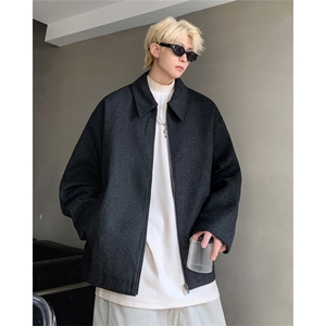 706-1-MN8642-P108 冬季韩版男士廓形拉链毛呢外套痞帅夹克上衣图片
