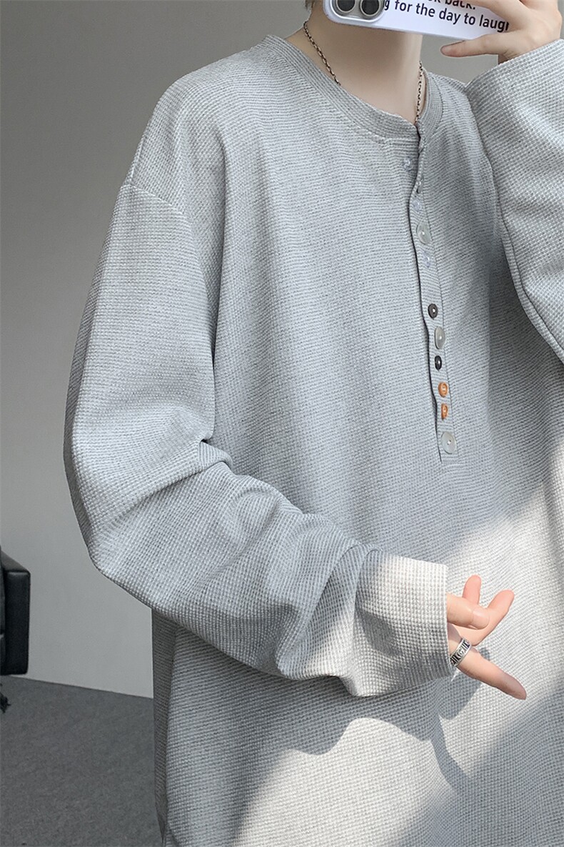 8XL-M慵懒肌理感华夫格廓形云母贝纽扣长袖T恤打底长袖CX3006P48,男装T恤,电商D206-1