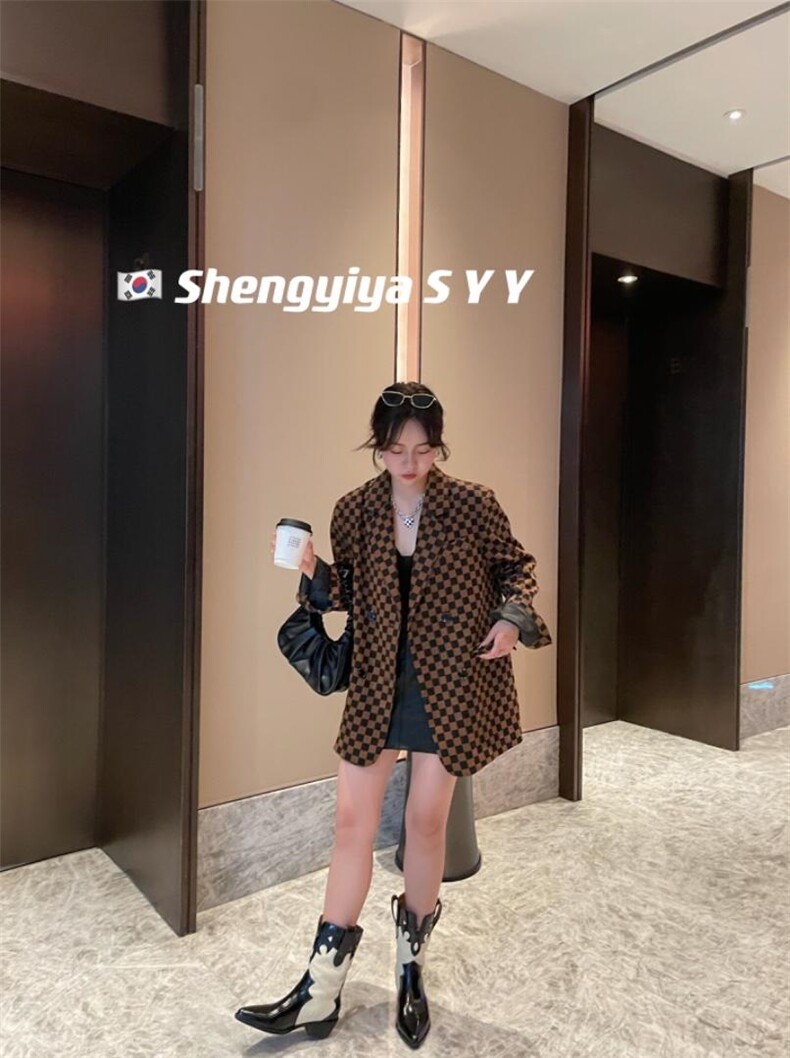 棋盘格西服外套，其它，6·9衣社