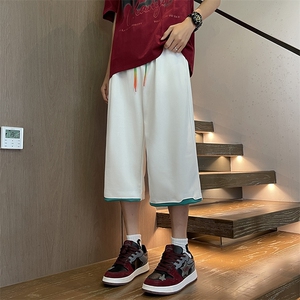 夏季七分休闲裤男款复古运动休闲宽松设计感阔腿裤子 D2931图片